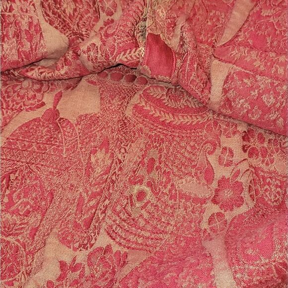 Vintage Harari Red Brocade Textured Jacket Long Sleeve Button Down Top One Size - Picture 9 of 16